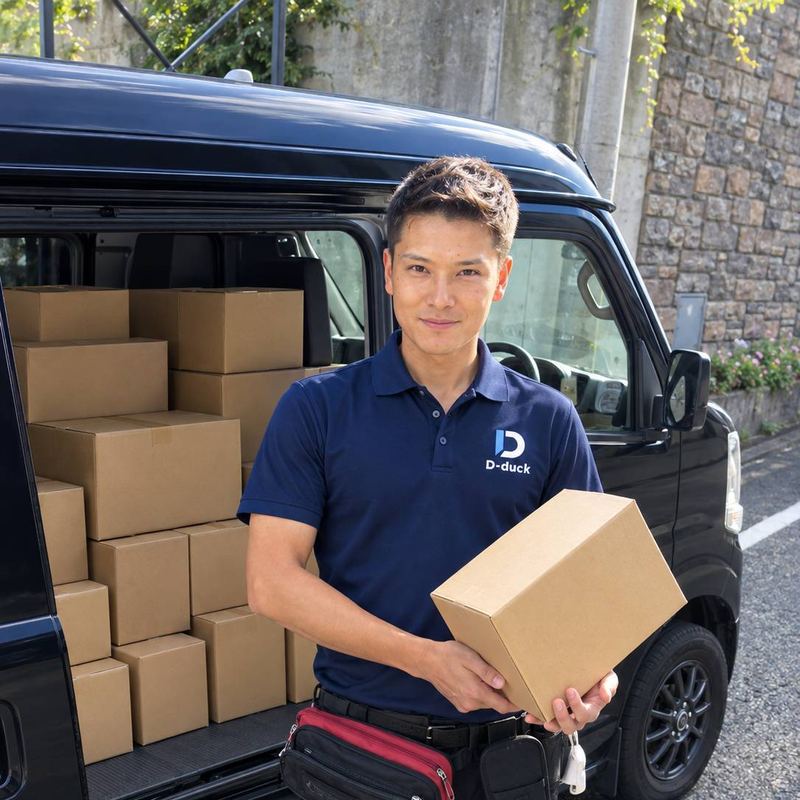 荷物を手にした40代男性ドライバー